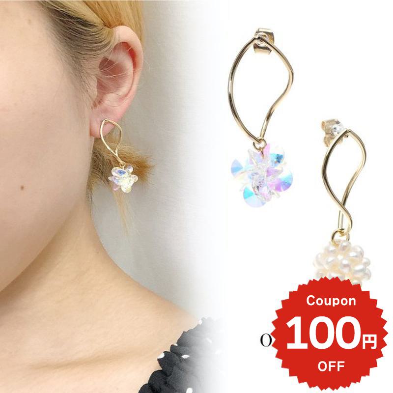 乐天商城 - フラワーゴールドウェイヴピアス パール フラワー ゴールド ピアス アクセサリー レディース シンプル かわいい 大きめ おしゃれ 揺れる 結婚式 キラキラ