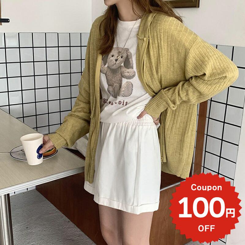 Rakuten - ファッション レディース 韓国 トップス 長袖シャツ ロゴT ラウンドネック 綿 コットン カジュアル シンプル かわいい ラビットデザイン うさぎ