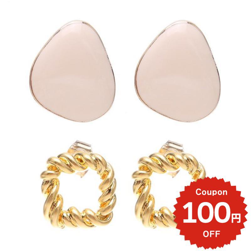 変形ラウンド×ロープゴールドピアスセット アクセサリー レディース シンプル おしゃれ onlyou オンリーユー