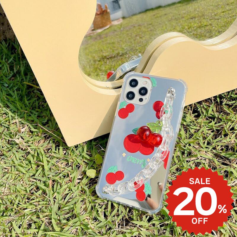 Rakuten - iphone12 ケース 大人かわいい mini pro max iphone11 アイフォン iPhone ケース iphonexrケース iphone se 韓国 大人 女子 TPU チェリー さくらんぼ ミラー 鏡 チェーン レディース