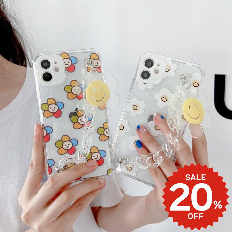 Rakuten - iphone12 ケース 大人かわいい mini pro max iphone11 アイフォン iPhone ケース iphonexrケース iphone se 韓国 大人 女子 TPU フラワー スマイル チェーン