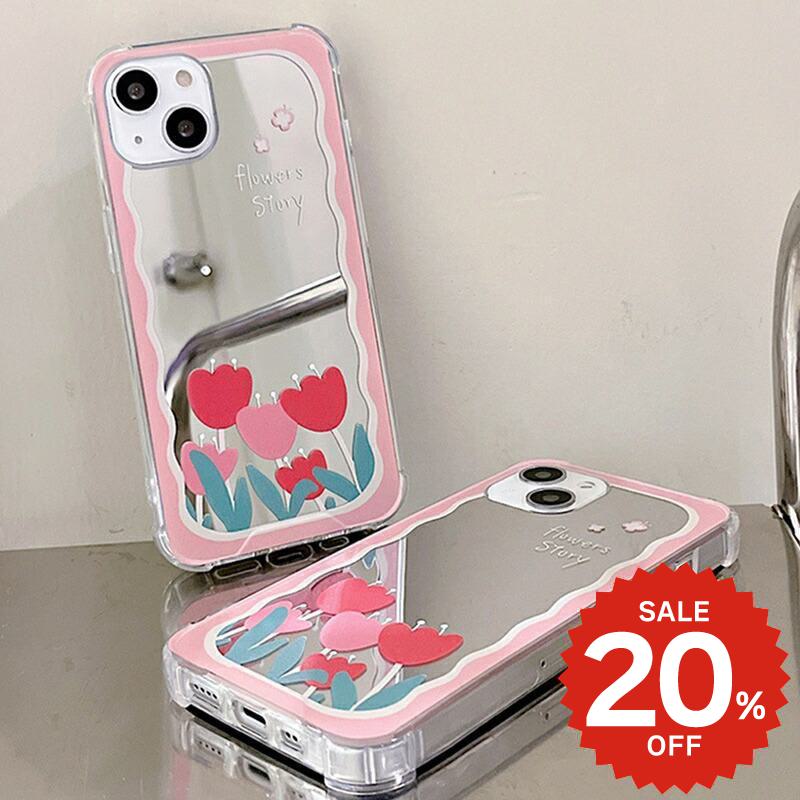 Rakuten - iphone13 ケース 韓国 かわいい iphone12 mini ケース iphone12 pro ケース iphone11 アイフォン iPhone ケース iphonese ケース TPU ミラー 鏡 チューリップ 花 フラワー お揃い レディース