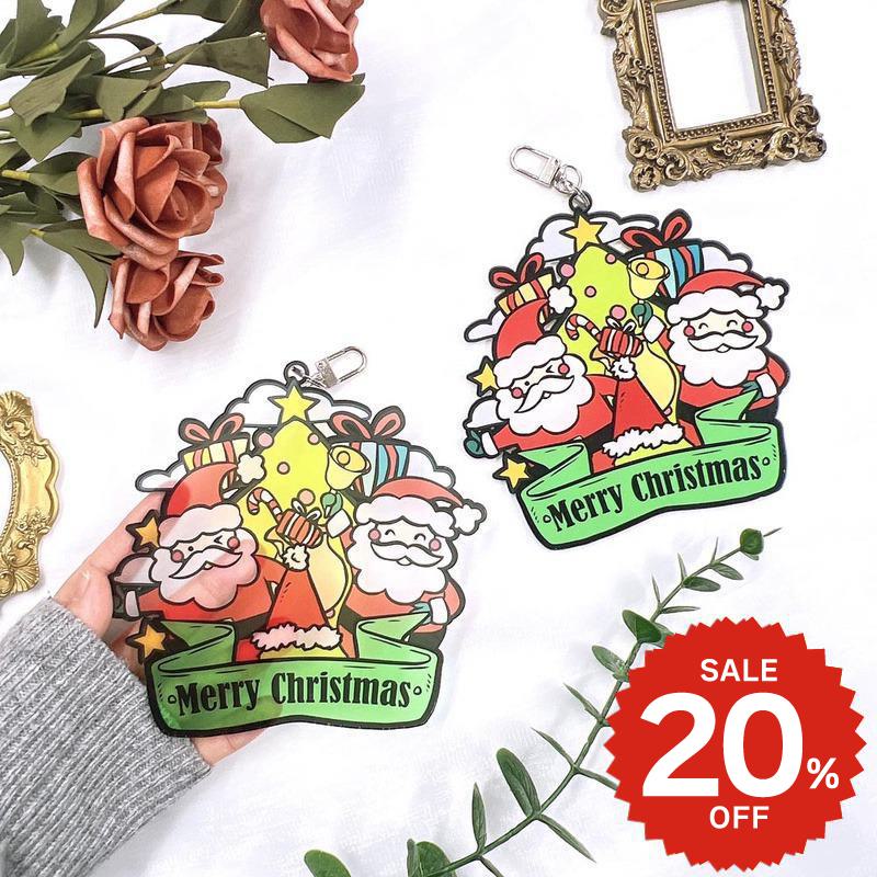 Rakuten - クリスマス 飾り サンタ 窓 チャーム キーリング キーホルダー 飾り バッグチャーム おしゃれ かわいい Mサイズ 大きめ アクリル クリスマス Xmas サンタ 贈り物 プレゼント