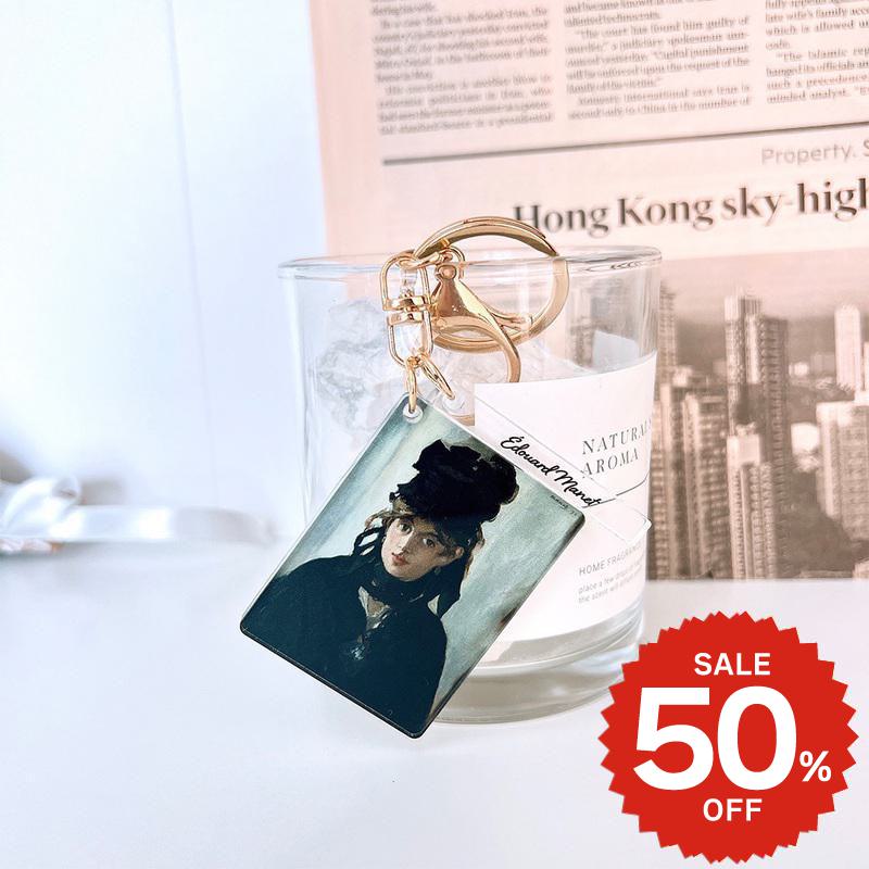 Rakuten - キーホルダー おしゃれ レディース バッグチャーム アクセサリー チャーム キーリング 飾り シンプル かわいい 大きめ アクリル ミラー 鏡 絵画 名画 イラスト マネ ベルト モリゾの肖像