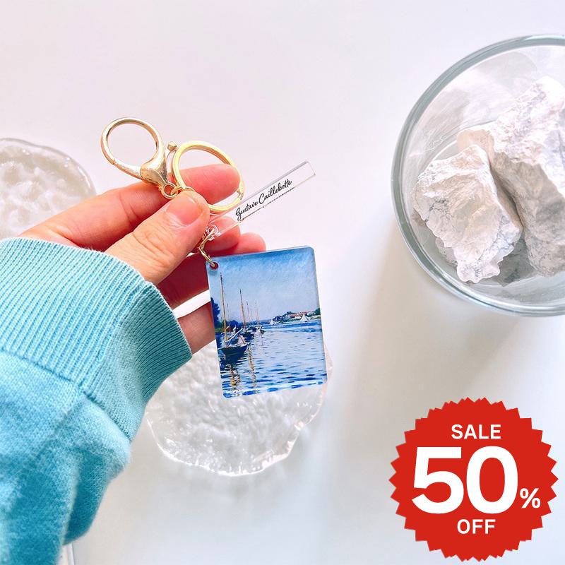Rakuten - キーホルダー おしゃれ レディース バッグチャーム アクセサリー チャーム キーリング 飾り シンプル かわいい 大きめ アクリル ミラー 鏡 絵画 名画 イラスト カイユボット アルジャントゥイユセーヌ川のボート
