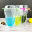 ジュースパック 透明 パウチ 100枚セット!ストロー付き 500ML ドリンク用 100枚セット!ストロー付き スパウトパウチ 保存容器 350ML 飲み物用...