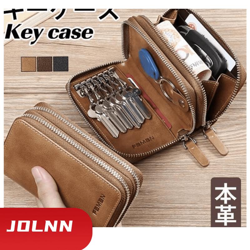 キーケース スマートキーケース ダブルファスナー 本革 メンズ レディース ミニ財布 レザー キーホルダー 2つ 鍵 同時収納 大容量