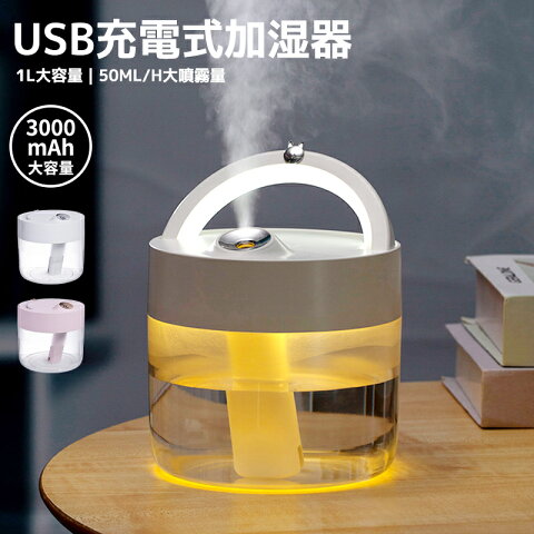加湿器 USB加湿器 卓上加湿器 大容量 1000ml 1L 超音波式加湿器 50ppm以下 充電式 ディフューザー 卓上 オフィス ミニ加湿器 潤い 秋 夏 オートパワーOFF機能 インフルエンザ対策 乾燥 花粉症 肌荒れ対策 人気 静音 空焚き防止 6-10畳 送料無料
