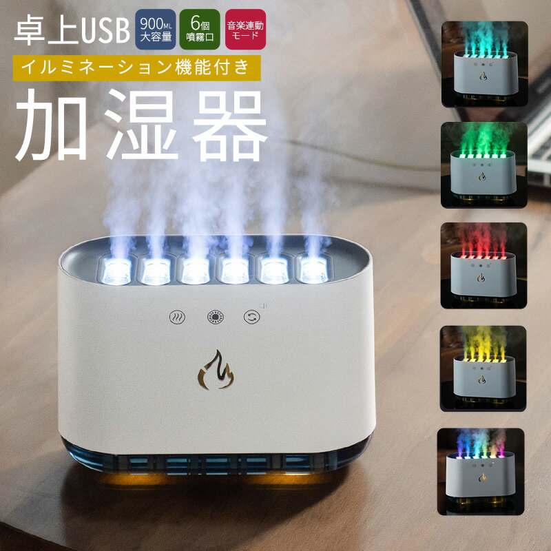 卓上加湿器 USB イルミネーション機能 音楽同期 RGB 調色 加湿器 LEDライト付き 加湿力 超音波式加湿器..