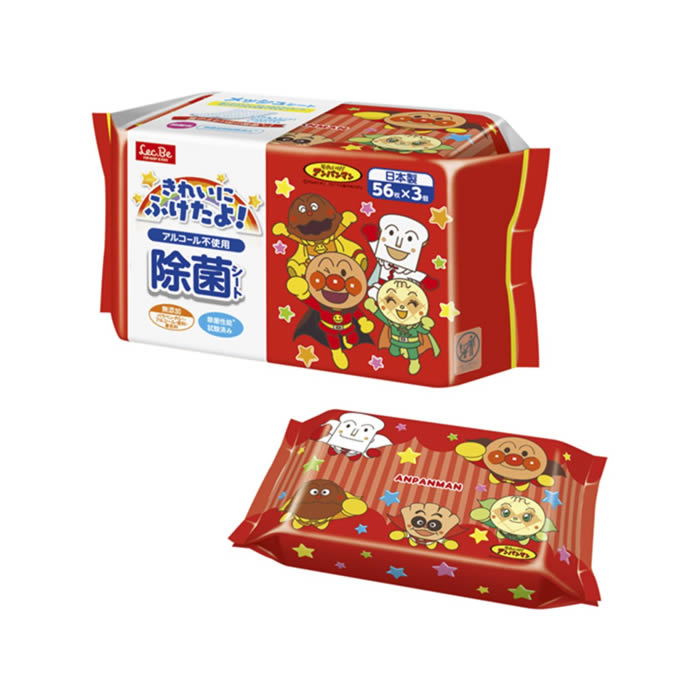 拭くだけで身のまわり品を簡単除菌 拭くだけでテーブルまわりや身のまわり品の除菌ができます。 56枚入り×3個です。 手や指の汚れ落としにも使えます。 パラベン・PG・アルコール・香料・着色料無添加です。 オープンシートにはシートが取り出しやすい便利なオーバーストップ機能が付いています。商品詳細 商品名除菌シート ノンアルコール 56枚×3個組 アンパンマン 品番：A00331 ポイント拭くだけで身のまわり品を簡単除菌 拭くだけでテーブルまわりや身のまわり品の除菌ができます。 56枚入り×3個です。 手や指の汚れ落としにも使えます。 パラベン・PG・アルコール・香料・着色料無添加です。 オープンシートにはシートが取り出しやすい便利なオーバーストップ機能が付いています。 サイズ約横18×縦14cm 素材ポリエステル、レーヨン メーカーレック 内容量56枚入×3個 生産国日本製 ご注意事項お使いのモニターの性能・環境・設定によって、実際の商品と色見が異なる場合がございます。