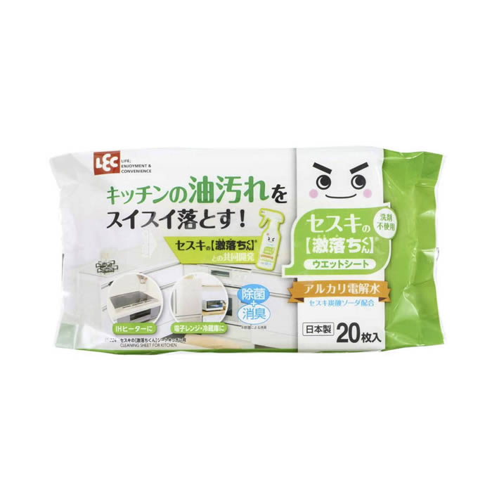 アルカリの力ですっきりお掃除！セスキの激落ちくんシート アルカリ電解水・セスキ炭酸ソーダを配合したウェットシートです。 水拭きでは取れない汚れを、マイナスイオンが包み込んで浮かせて落とします。 界面活性剤を使っていないので、環境に優しいです。 洗剤を使いたくない冷蔵庫や電子レンジなど、キッチン周りのお掃除に便利です。商品詳細 商品名ウェットシート セスキの激落ちくんシート キッチン用 20枚 ポイントアルカリの力ですっきりお掃除！セスキの激落ちくんシート アルカリ電解水・セスキ炭酸ソーダを配合したウェットシートです。 水拭きでは取れない汚れを、マイナスイオンが包み込んで浮かせて落とします。 界面活性剤を使っていないので、環境に優しいです。 洗剤を使いたくない冷蔵庫や電子レンジなど、キッチン周りのお掃除に便利です。 サイズ約横30×縦20cm 素材レーヨン、ポリエステル メーカーレック 内容量20枚 生産国日本製 ご注意事項お使いのモニターの性能・環境・設定によって、実際の商品と色見が異なる場合がございます。