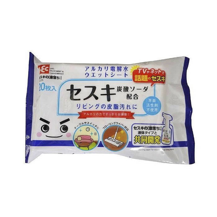 アルカリの力ですっきりお掃除！セスキの激落ちくん アルカリ電解水・セスキ炭酸ソーダを配合したウェットシートです。 水拭きでは取れない汚れをマイナスイオンが包み込んで浮かせて落とします。 界面活性剤を使っていないので環境に優しいです。 小さなお子様やペットのいるご家庭にも安心してお使いいただけます。 テーブルやスイッチなどに使えます。 フローリングワイパー対応しています。商品詳細 商品名セスキの激落ちくんシート フローリング用 20枚入 ポイントアルカリの力ですっきりお掃除！セスキの激落ちくん アルカリ電解水・セスキ炭酸ソーダを配合したウェットシートです。 水拭きでは取れない汚れをマイナスイオンが包み込んで浮かせて落とします。 界面活性剤を使っていないので環境に優しいです。 小さなお子様やペットのいるご家庭にも安心してお使いいただけます。 テーブルやスイッチなどに使えます。 フローリングワイパー対応しています。 サイズ約横30×縦20cm 素材レーヨン、ポリエステル メーカーレック 内容量20枚 生産国日本製 ご注意事項お使いのモニターの性能・環境・設定によって、実際の商品と色見が異なる場合がございます。