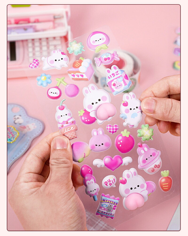 「2枚セット」ぷにぷに おしり シールキャラクター 3D 立体シール 平成レトロ おしりシール もちもち かわいい ぷっくり ウサギ くま パンダ ぷくぷく 女の子 平成女子 シール帳 交換 ぷにぷに スマホケース ギフト ストレス 解消 eclot88-10000094 川頁設計 サンプル画像3
