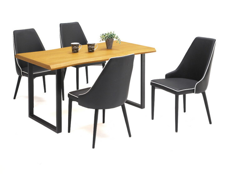 ダイニングセット ダイニングテーブルセット 4人掛け 5点 テーブル幅140 オーク 天然木 北欧 モダン 座面 合成皮革 / PVC 食卓 長方形 ブラウン ブラック アウトレット品 ski-0229 [2]