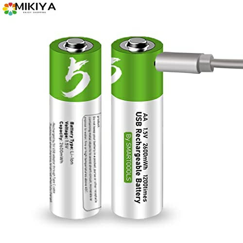 SMARTOOOLS単3形USB充電式リチウム電池1.5V定出力2600mWhAAセル（USB Cケーブル付き）1.5H急速充電電池 (単3形充電池 x 2個)