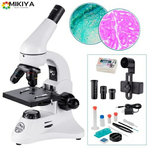 2000倍顕微鏡、金属製の強力な単眼生物実体顕微鏡、粗/微調整 2つの広角接眼レンズ、生物標本日本語説..