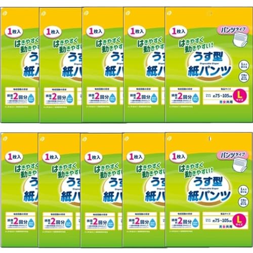 うす型紙パンツ 大人用 10枚(Lサイズ) ポケット パンツタイプ 男女共用 吸収量2回分 はきやすい 動きやすい 介護【在庫あり】