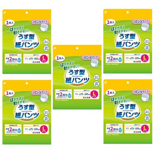 うす型紙パンツ 大人用 5枚(Lサイズ) ポケット パンツタイプ 男女共用 吸収量2回分 はきやすい 動きやすい 介護【在庫あり】