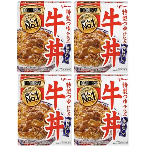 江崎グリコ DONBURI亭 牛丼 (4箱セット) まとめ買い レンジで簡単 牛丼の素 極旨だし 特製つゆ仕込み 時短料理 常温保存 かんたん調理 お弁当 おにぎり お手軽 レトルト食品 おまけ付(お吸い物)【在庫あり】