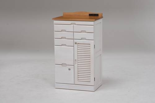 鍵付き引き出しいっぱいFAX台 コンセント付 天然木(N)