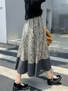 ロングスカート 秋 Aライン プリント 大きい裾 スリム 中丈 傘スカート(N)