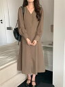 Vネック エレガント 受け取って腰 ロングスカート スリム 単体ボタン ワンピース 中長セクション(N)