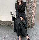 受け取って腰 大人気 デザインセンス 長袖 ワンピース ロングスカート ラウンドネック(N)