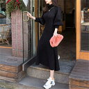 スリム ロングスカート ニットワンピース ベルト付き タートルネック ランタンスリーブ(N)
