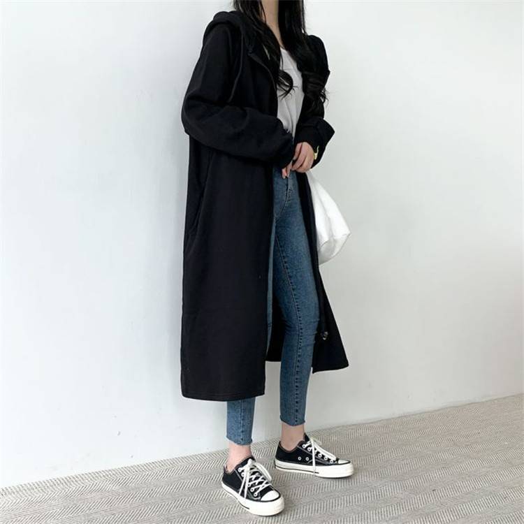 フード付き 中・長セクション セーター コート ジッパー デザイン カジュアル(N)