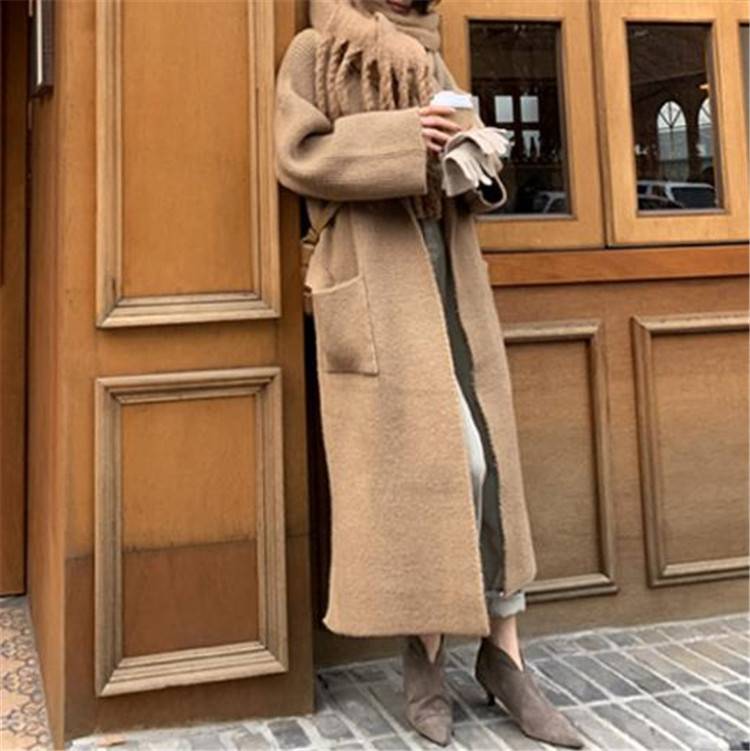 今が絶対買い流行 中・長セクション ゆったりする 怠惰な風 受け取って腰 ニット カーディガン コート(N)