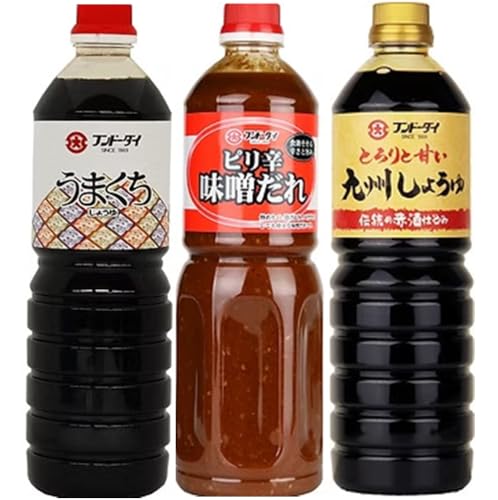 3種類セットうまくちしょうゆ 1L / とろりと甘い九州しょうゆ 1L / ピリ辛 味噌だれ 1160g (各1本) フンドーダイ 大容量 調味料 まとめ買い 伝統の赤酒仕込み うまみ ヘルシー おつまみ 炒め物 煮物 九州 食欲そそる辛