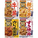 4種セット DONBURI亭 牛丼/親子丼/カレー南蛮丼/すき焼き丼 (各1箱) 江崎グリコ 家庭の味 簡単調理 ボリューム満点 お手軽 時短 夜食 アレンジ おまけ付(シール)(4)