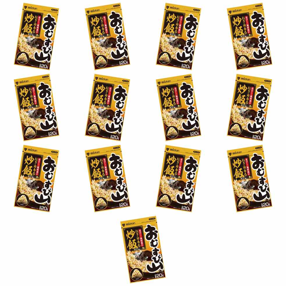 【商品説明】 ミツカン おむすび山 ねぎ油香る炒飯 20g の 商品概要 商品特徴 ホカホカごはんに混ぜるだけで、炒飯風味のおむすびが手軽に作れます。焼豚と醤油をベースに、鶏肉やたまご、ねぎなどの具材を加え、ねぎ油の香りとコクを効かせているので、香ばしく風味豊かで、食べ応えのあるおむすびをお楽しみ頂けます。おむすび山は1982年に発売し、30年以上お客様にご愛顧いただいているロングセラーブランドです。 注意表示 ●開封後はチャックをしっかり閉めて保存し、なるべく早くお召し上がりください。使用後はチャックを閉めて密封してください。 ●おむすびを作るときは、手をよく洗ってください。(ラップを使うと便利です。) ●おむすびはできるだけ涼しい所に保存し、なるべく早くお召し上がりください。 ●具材を均一にするため、スプーン等でかき混ぜてからご使用ください。 作り方 ・おむすび あたたかいご飯1合(320g)に本品10g(大さじ1杯強)を目安に混ぜてください。 ・混ぜごはん あたたかいご飯1杯(150g)に本品3g(小さじ1杯)を目安に混ぜてください。 内容量：20g セット内容：13個 原産地：国内製造 【商品スペック】 ミツカン おむすび山 ねぎ油香る炒飯 20g の商品スペック その他 ●原材料名：食塩（国内製造）、中華風味顆粒（デキストリン、豚エキス、食塩、いわしエキス、ねぎ香味油、鶏脂、にんじん）、味付鶏そぼろ（鶏肉、大豆たん白、パーム油、しょうゆ、ラード、甜麺醤、香辛料、食塩、砂糖、卵白、鶏エキス）、卵顆粒（砂糖、小麦粉、でん粉、卵、米油、食塩、大豆たん白、玉ねぎ）、すりごま、チャーシューパウダー、ごま油顆粒、粉末しょうゆ、酵母エキス、砂糖、ねぎ/調味料（アミノ酸等）、加工でん粉、カラメル色素、ソルビトール、香辛料、セルロース、酸化防止剤（ビタミンE）、カロチン色素、（一部に小麦・卵・ごま・大豆・鶏肉・豚肉を含む） ●内容量：20g ●賞味期間：720日 ●保存方法：高温多湿、直射日光を避け、常温で保存 ●栄養成分表示（1食（5g）当たり） エネルギー：17kcal たんぱく質：0.72g 脂質：0.84g 炭水化物：1.5g 食塩相当量：1.8g ●アレルゲン情報：小麦、卵、ごま、大豆、鶏肉、豚肉 他のミツカンの食品＆飲料・お酒を探す 食品＆飲料・お酒 ミツカン>乾物 ミツカン>ふりかけ ミツカン