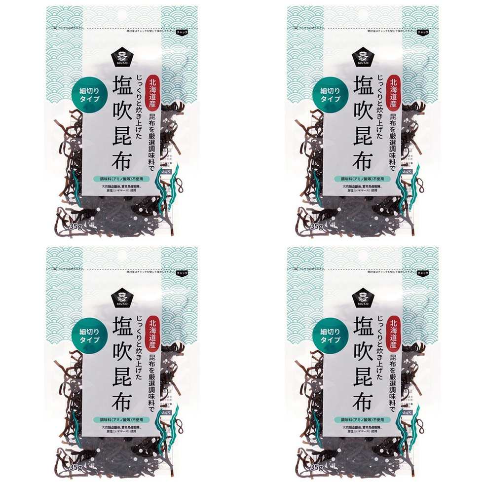 【商品説明】 ムソー 塩吹昆布 35g の 商品概要 特長 北海道産の昆布を使用し、天然醸造の醤油、喜界島の粗糖、沖縄のシママース塩のみで仕上げました。 内容量：35g セット内容：4個 原産地：北海道産 【商品スペック】 ムソー 塩吹昆布 35g の商品スペック その他 ●原材料：昆布（北海道産）、醤油（小麦・大豆を含む）、砂糖、食塩 他のムソーの食品＆飲料・お酒を探す 食品＆飲料・お酒 ムソー>乾物 ムソー>昆布 ムソー