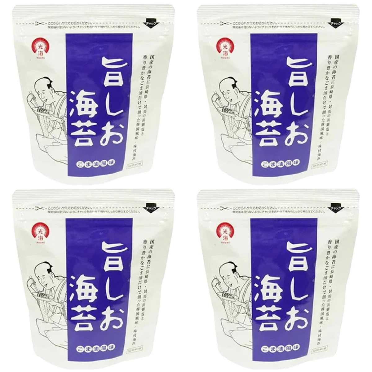 【商品説明】 光海 旨しお海苔 ごま油風味 10切40枚 の 商品概要 特長1 国産の海苔に長崎県・対馬の浜御塩と香り豊かなごま油だけで創った韓国風味・味付海苔。風味豊かでマイルドな純正ゴマ油(九鬼産業の圧搾製法による)と、対馬の浜御塩だけで仕上げたごま油風味の味付のりです。 ごま油と塩によって、海苔のうまみをより一層引き立てて、全体にマイルドな味と食感に仕上げております。 豊かな香りと旨味。焼きたてのパリッとトロける味をお楽しみ頂けます。 「最も日本的なごま油風味の味付のり」との評価を頂いております。 特長2 豊かな香りと旨み、そしてパリッとトロける味をお楽しみ頂けます。 特長3 アルミのスタンドパウチで安心・エコ包装風味を少しでも長く保てるよう、脱酸素剤を封入して、製品の保存に気配りしております。 内容量:10切40枚 セット内容:4個 原産地:日本 【商品スペック】 光海 旨しお海苔 ごま油風味 10切40枚 の商品スペック その他 ●内容量:10切40枚 ●原材料名:乾のり(国産)、ごま油、食塩 ●原産国:日本 ●保存方法:直射日光を避け、常温に保存してください 他の光海の食品&飲料・お酒を探す 食品&飲料・お酒 光海>乾物 光海>味付けのり 光海 メーカー都合により、パッケージや内容が変更となる場合がございます。パッケージ変更を理由とした返品は承っておりません。
