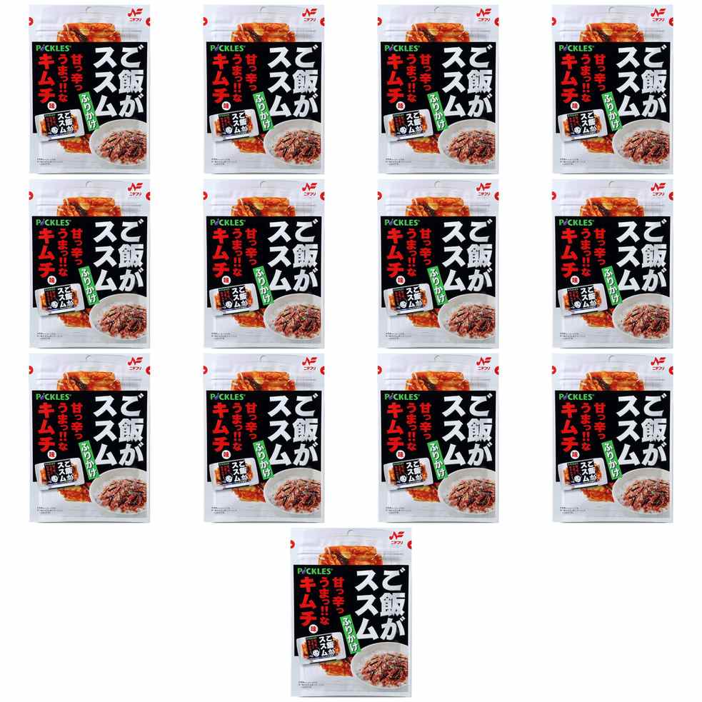 【商品説明】 ニチフリ食品 ご飯がススム キムチ味ふりかけ 20g の 商品概要 『ご飯がススム』をイメージ (株)ピックルスコーポレーションの『ご飯がススム』をイメージしたふりかけです。 かつお節をはじめ、魚介の旨味と甘味が強いご飯がススムキムチの特徴を再現した、ついついご飯をおかわりしたくなるふりかけです。 味付かつお削り節や海苔、キムチ味のチップ等を使用しており、ふりかけならではのサクサク食感と味を堪能できます。 内容量:20g セット内容:13個 【商品スペック】 ニチフリ食品 ご飯がススム キムチ味ふりかけ 20g の商品スペック その他 ●内容量:20g ●賞味期間:12ヶ月 ●原材料名:乾燥マッシュポテト(アメリカ製造)、乳糖、コーンスターチ、砂糖、いりごま、食塩、かつお削りぶし、キムチエキスパウダー、しょうゆ、馬鈴薯でん粉、小麦粉、唐辛子、かつお節調味料、のり、デキストリン、魚醤(魚介類)、たん白加水分解物、還元水飴、にんにく、パプリカ、かつお節粉末、果糖、酵母エキス、イリコエキス、リンゴ果汁、トマト、オキアミエキス、さけエキス、ほうれんそう、醸造酢、しょうが、昆布/調味料(アミノ酸等)、着色料(紅麹、カロチン、紅花黄、クチナシ)、酸味料、増粘多糖類、甘味料(スクラロース、ステビア) ●アレルギー表示:乳、小麦、ごま、さけ、大豆、りんご、魚介類 ●コンタミネーション:卵、乳、小麦、えび、かにを使用した工場で製造しています。(特定原材料を対象として) ●栄養成分表示(推定値)1袋20gあたり エネルギー:74kcal たんぱく質:3.1g 脂質:1.2g 炭水化物:12.7g 食塩相当量:2.4g 他のニチフリ食品の食品&飲料・お酒を探す 食品&飲料・お酒 ニチフリ食品>乾物 ニチフリ食品>ふりかけ ニチフリ食品 メーカー都合により、パッケージや内容が変更となる場合がございます。パッケージ変更を理由とした返品は承っておりません。