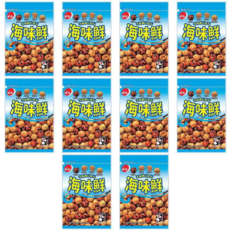 【商品説明】 でん六 海味鮮 64g の 商品概要 特徴 かにと辛口しょう油で仕上げた「かに豆」と、天然えびを焼き上げて作った「えび豆」、真イカするめを練り込み香ばしく仕上げた「いか豆」、かつおのコクと香りがおいしい「かつお豆」。こだわりの素材を使用した、4つの豆菓子が楽しめる「海味鮮」です。ひとりひとりに個分けができて食べやすく、持ち運びにも便利な商品です。 内容量:64g セット内容:10個 原産地:日本 【商品スペック】 でん六 海味鮮 64g の商品スペック その他 ●内容量:64g ●名称:ナッツ・豆菓子 ●原材料:ピーナッツ(輸入)、小麦粉、砂糖、寒梅粉、澱粉、植物油脂、食塩、しょう油、いか、えび、えびエキス、のり、かつお節、かにエキス、デキストリン、あおさ、かに、オイスターソース、蛋白加水分解物、香辛料、風味調味料/膨張剤、加工でん粉、調味料(アミノ酸等)、着色料(カロチノイド、紅麹、カラメル)、香辛料抽出物、酸味料、(一部に乳成分・小麦・えび・かに・落花生・いか・大豆・鶏肉・豚肉を含む) ●原産国:日本 ●保存方法:直射日光・高温多湿をさけて保存してください。 ●栄養成分値:(1袋64g当たり)熱量321kcal、たんぱく質8.8g、脂質15.2g、炭水化物37.3g、食塩相当量0.65g ●食物アレルギー:乳成分、小麦、えび、かに、落花生、いか、大豆、鶏肉、豚肉 他のでん六の食品&飲料・お酒を探す 食品&飲料・お酒 でん六>お菓子・スイーツ でん六>おつまみ・珍味 でん六 メーカー都合により、パッケージや内容が変更となる場合がございます。パッケージ変更を理由とした返品は承っておりません。