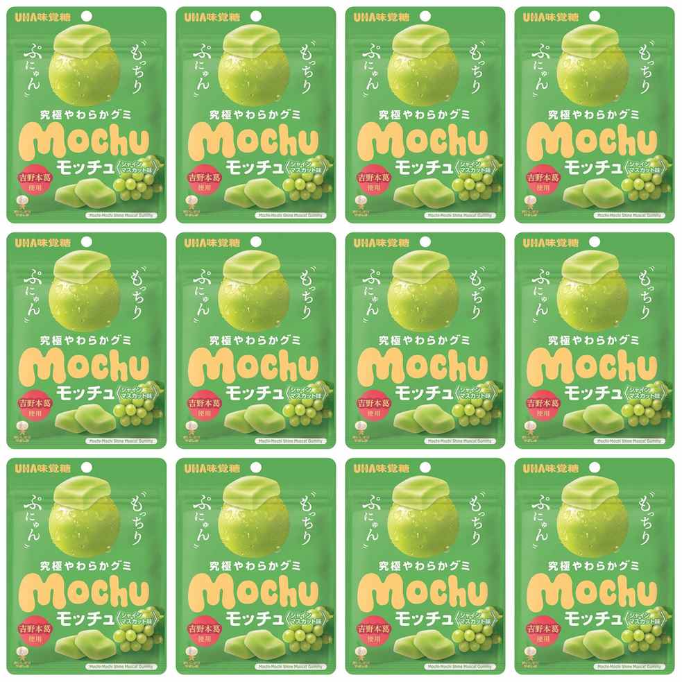 【商品説明】 UHA味覚糖 モッチュ シャインマスカット 45g の 商品概要 モッチュ シャインマスカット 究極のなめらかグミ。 内容量:45g セット内容:12個 原産地:日本 【商品スペック】 UHA味覚糖 モッチュ シャインマスカット 45g の商品スペック 味 シャインマスカット味 内容量 45g 他のUHA味覚糖の食品&飲料・お酒を探す 食品&飲料・お酒 UHA味覚糖>お菓子・スイーツ UHA味覚糖>ガム・あめ・ミント UHA味覚糖>グミ UHA味覚糖 その他 ●内容量:45g ●名称:グミキャンディ ●原材料名:砂糖(国内製造)、水飴、食物繊維(ポリデキストロース)、ぶどう糖、還元水飴、ゼラチン、マスカット果汁、濃縮りんご果汁、果糖ぶどう糖液糖、葛粉/加工澱粉、酸味料、香料、光沢剤、マンニトール、リン酸水素二カリウム、着色料(黄色4号、青色1号)、(一部にりんご・ゼラチンを含む) ●保存方法:直射日光・高温多湿を避け、保存してください。 ●栄養成分:1製品(45g)あたり:エネルギー126kcal、たんぱく質1.3g、脂質0g、炭水化物34.9g、食塩相当量0.01g ●本品に使用しているアレルギー物質:りんご、ゼラチン メーカー都合により、パッケージや内容が変更となる場合がございます。パッケージ変更を理由とした返品は承っておりません。