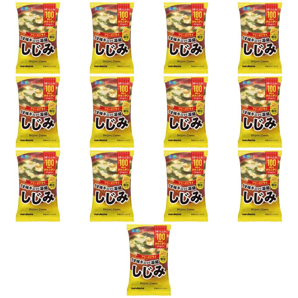 【商品説明】 マルコメ フリーズドライ顆粒みそ汁 料亭の味しじみ 1食 の 商品概要 インスタント味噌汁の満足度を向上 生みその味と香りをそのまま楽しめる顆粒みそ汁で美味しいインスタントみそ汁をご提供します。 手を汚さずに簡単便利 1パックにみそと具材が充填されており、容器にあけてお湯を注ぐだけで簡単におみそ汁を楽しめます。1杯に、しじみ100個分(37mg)のオルニチンが含まれています。 内容量:8g セット内容:13個 原産地:日本 【商品スペック】 マルコメ フリーズドライ顆粒みそ汁 料亭の味しじみ 1食 の商品スペック 入数 1食 みその種類 フリーズドライ 具の種類 しじみ わかめ ねぎ 他のマルコメの食品&飲料・お酒を探す 食品&飲料・お酒 マルコメ）インスタント食品 マルコメ）スープ・味噌汁 マルコメ）味噌汁・お吸い物 マルコメ アレルゲン 小麦 大豆 その他 ●名称:即席みそ汁(乾燥タイプ) ●原材料名:顆粒みそ(国内製造)(米みそ、食塩、貝エキス、大豆粉、酵母エキス粉末、オルニチン塩酸塩)、味付しじみ、わかめ、ねぎ/調味料(アミノ酸等)、酸化防止剤(V.E)、(一部に小麦・大豆を含む) ●内容量:8g ●賞味期間:13ヶ月 ●保存方法:直射日光を避け、常温で保存してください。 ●販売者:マルコメ株式会社 長野市安茂里883 ●製造者: ●栄養成分表示:1食(8g)あたり。エネルギー26kcal、たんぱく質2.1g、脂質0.9g、炭水化物2.7g、食塩相当量1.8g ●アレルゲン情報:小麦、大豆 メーカー都合により、パッケージや内容が変更となる場合がございます。パッケージ変更を理由とした返品は承っておりません。