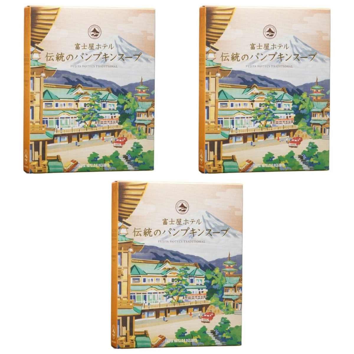 【商品説明】 富士屋ホテル 伝統のパンプキンスープ 160g の 商品概要 特徴 富士屋ホテルの味に近づけるため、手間を惜しまずじっくり時間をかけて作りました。 かぼちゃのもつ甘みと香りを生かした、クリーミーなスープです。 富士屋ホテルとは? 富士屋ホテルは明治11年(1878年)7月15日、日本で初めての本格的なリゾートホテルとして箱根の地に開業しました。自然災害など幾多の災害に見舞われたこともありましたが、今も変わらず、ここ宮ノ下の地でたくさんのお客様をお迎えしております。 内容量:1人前160g セット内容:3個 原産地:日本 【商品スペック】 富士屋ホテル 伝統のパンプキンスープ 160g の商品スペック 味 パンプキン 分量 1人前 アレルゲン 乳 大豆 鶏肉 他の富士屋ホテルの食品&飲料・お酒を探す 食品&飲料・お酒 富士屋ホテル）インスタント食品 富士屋ホテル）スープ・味噌汁 富士屋ホテル）箱・袋スープ 富士屋ホテル 栄養成分表示 124kcal ※エネルギー(1人前当たり(160g)) 3.2g ※たん白質 5.4g ※脂質 15.7g ※炭水化物 1.1g ※食塩相当量 その他 ●内容量:1人前160g ●名称:スープ ●原材料名:かぼちゃペースト(国内製造)、牛乳、チキンブイヨン(鶏骨、野菜(たまねぎ、にんじん、セロリ)、香辛料)、生クリーム、たまねぎ、バター、砂糖、はちみつ、コンソメパウダー、食塩、香辛料/増粘剤(加工でん粉)、(一部に乳成分・大豆・鶏肉を含む) ●産地:かぼちゃペースト(国内製造) ●保存方法:直射日光を避け、常温で保存 ●栄養成分表示【1人前当たり(160g)】:エネルギー124kcalたん白質3.2g脂質5.4g炭水化物15.7g食塩相当量1.1g※サンプル品分析による推定値 ●本品に使用しているアレルギー物質:乳成分、大豆、鶏肉) メーカー都合により、パッケージや内容が変更となる場合がございます。パッケージ変更を理由とした返品は承っておりません。