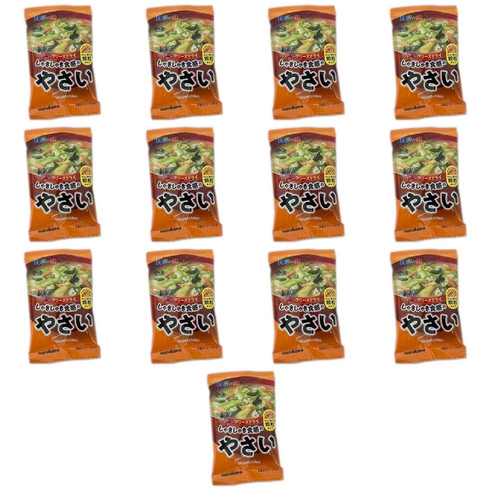 【商品説明】 マルコメ フリーズドライ顆粒みそ汁 料亭の味 野菜 1食 の 商品概要 商品詳細 顆粒みそと具材を1パックに充填し、中身を容器に入れてお湯を注ぐだけで簡単にいただけます。キャベツ、ほうれん草、オクラ、人参入り。 商品特徴 4種野菜入りボリューム即席汁顆粒みそで手軽に本格感。 内容量:12g セット内容:13個 原産地:日本 【商品スペック】 マルコメ フリーズドライ顆粒みそ汁 料亭の味 野菜 1食 の商品スペック 入数 1食 みその種類 顆粒 具の種類 キャベツ ほうれん草 人参 オクラ 他のマルコメの食品&飲料・お酒を探す 食品&飲料・お酒 マルコメ）インスタント食品 マルコメ）スープ・味噌汁 マルコメ）味噌汁・お吸い物 マルコメ アレルゲン 乳 大豆 栄養成分表示 44kcal ※エネルギー(1食12g当たり) 1.9g ※たんぱく質 0.9g ※脂質 6.9g ※炭水化物 1.6g ※食塩相当量 その他 ●内容量:12g ●名称:FD顆粒みそ汁 料亭の味野菜1食 ●原材料名:顆粒みそ(国内製造)(米みそ、豆みそ、かつお節粉末、食塩、酵母エキス粉末、発酵調味料、かつお節エキス、いわし煮干粉末、昆布粉末)、キャベツ、ほうれん草、人参、オクラ/ソルビトール、膨張剤、酸化防止剤(V.E)、(一部に乳成分・大豆を含む) ●保存方法:直射日光を避け、常温で保存してください。 ●栄養成分:1食12g当たり、エネルギー(kcal)44,たんぱく質(g)1.9,脂質(g)0.9,炭水化物(g)6.9,食塩相当量(g)1.6,ナトリウム(mg)629 ●食物アレルギー:乳、大豆 メーカー都合により、パッケージや内容が変更となる場合がございます。パッケージ変更を理由とした返品は承っておりません。