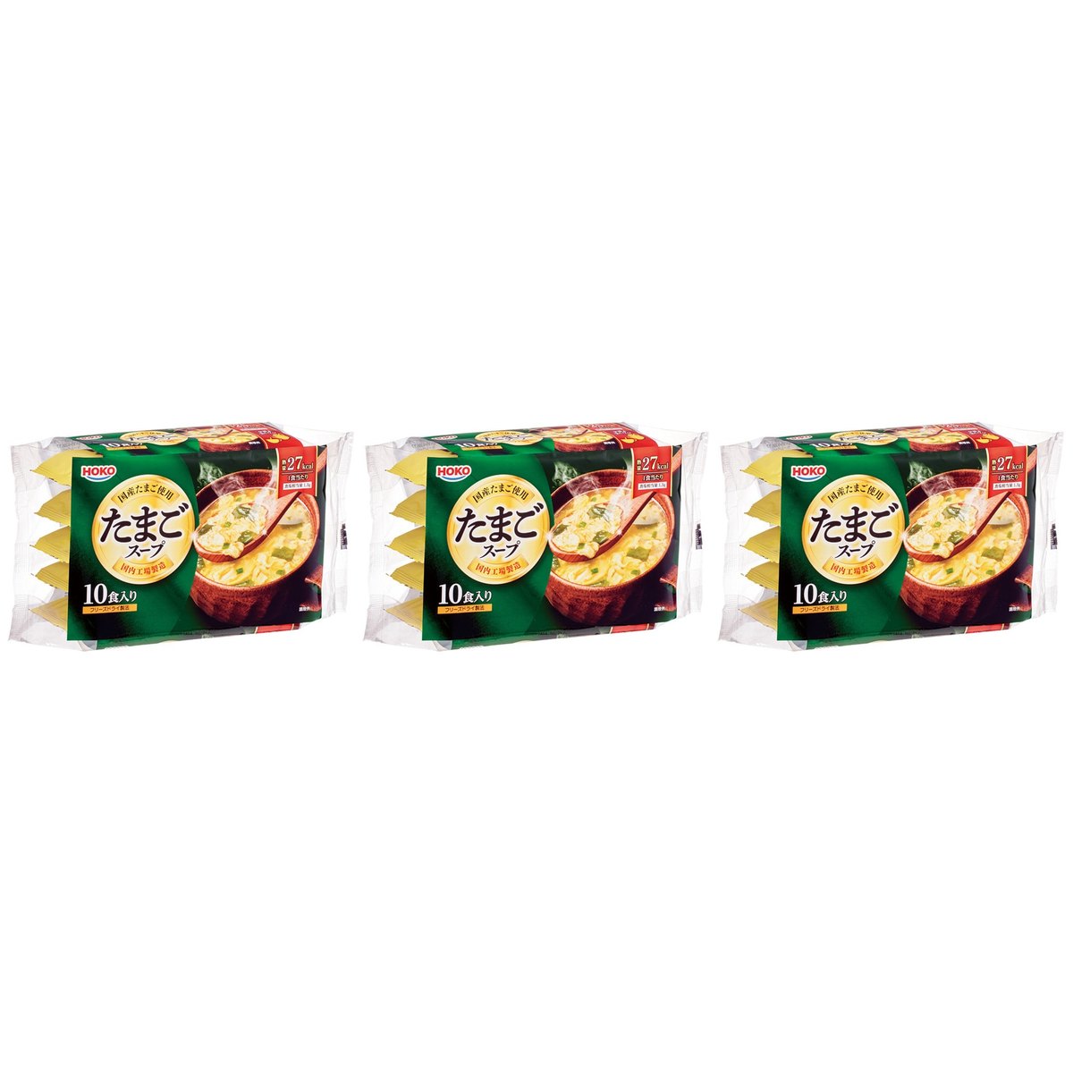 【商品説明】 宝幸 HOKO たまごスープ 6.4g×10食入り の 商品概要 大刀洗工場製造 (株)宝幸福岡県大刀洗工場にて製造しています。 国産たまごを使用 国産たまごを使用しています。 味の特徴 ごま油の風味がきいた味わいで、様々な食シーンでおいしくお召し上がりいただけます。 内容量:6.4g×10 セット内容:3個 原産地:日本 【商品スペック】 宝幸 HOKO たまごスープ 6.4g×10食入り の商品スペック 味 たまご 分量 10人前 アレルゲン 卵 小麦 ごま 大豆 鶏肉 ゼラチン 他の宝幸の食品&飲料・お酒を探す 食品&飲料・お酒 宝幸 HOKO）インスタント食品 宝幸 HOKO）スープ・味噌汁 宝幸 HOKO）箱・袋スープ 宝幸 HOKO 栄養成分表示 27kcal ※エネルギー(1食分(6.4g)当たり) 1.7g ※たんぱく質 1.4g ※脂質 1.8g ※炭水化物 1.3g ※食塩相当量 その他 ●内容量:6.4g×10 ●名称:乾燥スープ ●食物アレルギー:卵・小麦・ごま・大豆・鶏肉・ゼラチン ●原材料:食塩、チキンエキス、デキストリン、食用ごま油、醤油、昆布エキス、澱粉、ゼラチン、香辛料、具(鶏卵(国産)、乾燥わかめ、乾燥ねぎ)/ソルビトール、調味料(アミノ酸等)、増粘剤(キサンタンガム)、酸化防止剤(ビタミンE)、着色料(カロチン)、(一部に卵・小麦・ごま・大豆・鶏肉・ゼラチンを含む) ●産地:日本 ●保存方法:常温で保存してください。 ●栄養成分:熱量27kcal、たんぱく質1.7g、脂質1.4g、炭水化物1.8g、食塩相当量1.3g 1食分(6.4g)当たり メーカー都合により、パッケージや内容が変更となる場合がございます。パッケージ変更を理由とした返品は承っておりません。