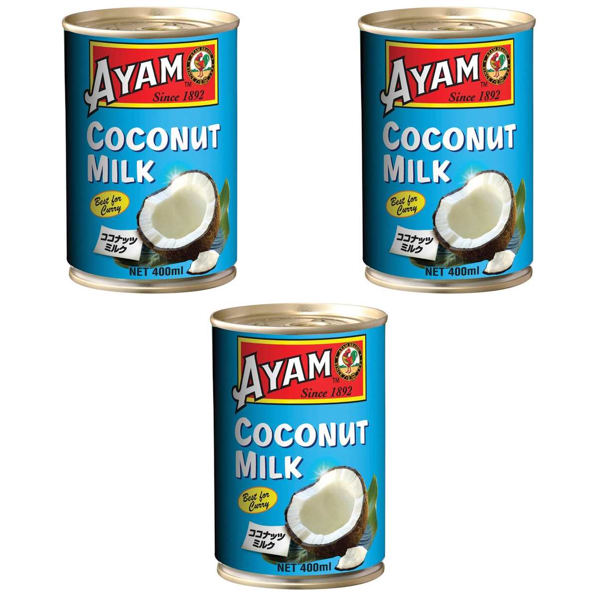 【商品説明】 アヤム AYAM ココナッツミルク 400mL の 商品概要 【お料理にコクをプラス】 ココナッツミルクは料理の味の決め手となる大切な材料の1つです。ココナッツは肉や魚、野菜と相性がよく、現地東南アジアではカレーなどの煮込み料理やデザートなどと幅広く使われています。 【便利な保存方法】 余ってしまった場合は、別の容器に移し替えて冷蔵庫で3日以内に使用するのが目安ですが、ココナッツミルクを使う機会が3日以内にはない場合は冷凍保存が便利です。 ココナッツミルクは冷凍容器に移し替えれば、1ヵ月ほど冷凍保存できます。 【フレッシュな原料】 アヤムのココナッツミルクは、フレッシュで収穫したてのココナッツを使っています。 収穫後すぐに加工しています。 【ハラールマーク】 イスラム教徒が多く在住しているアジア圏では、食品にハラールマークを標記することにより、宗教上食することを禁じられている食材が入っていない製品を伝えます。 アヤムでは販売国に関わらず、すべての製品にハラールマークを表示することを原則としています。 【マレーシアの食材メーカー「アヤム」】 AYAM(アヤム)は1892年の設立以来100年以上にわたり、東南アジア食材を作り続けているメーカーです。現在では、シンガポールとマレーシアに拠点を置き、両国のトップブランドとして知られており、アジア各国、ヨーロッパ、オーストラリアなど30ヶ国以上で販売されています。 内容量:400ml セット内容:3個 【商品スペック】 アヤム AYAM ココナッツミルク 400mL の商品スペック その他 ●原材料名:ココナッツ ●内容量:400ml ●保存方法:直射日光、高温多湿を避けて保存してください。 ●原産国名:マレーシア ●開缶前によく振ってからご使用ください。 ●開缶後は他の密閉容器に移し、冷蔵庫で保存して3日以内にお召し下がりください。 ●切口は鋭利なので、開缶時及び内容物を取り出す時にはケガをしない様充分に気を付けてください。 ●低温時に凝固することがありますが、湯煎をしますと液状に戻り、品質には全く問題ございません。 他のアヤムの食品&飲料・お酒を探す 食品&飲料・お酒 アヤム AYAM）缶詰・瓶詰・パウチ アヤム AYAM）フルーツ・デザート アヤム AYAM メーカーのホームページ ココナッツミルク 400mLのもっと詳しい情報について メーカー都合により、パッケージや内容が変更となる場合がございます。パッケージ変更を理由とした返品は承っておりません。