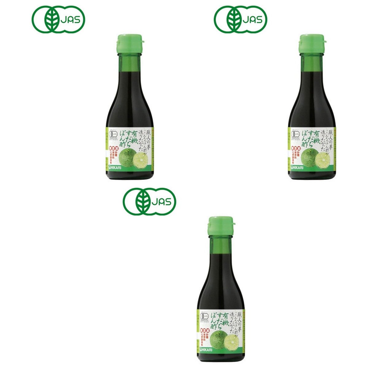 【商品説明】 光食品 職人の夢 有機すだちぽん酢180ml の 商品概要 天然果汁の酸味と香りのある有機ぽん酢 醸造酢を使わず、有機柑橘を贅沢に使用していますので、つんとした酸味がなく、天然果汁の酸味と香りのある有機ぽん酢です。 内容量:180ml セット内容:3個 【商品スペック】 光食品 職人の夢 有機すだちぽん酢180ml の商品スペック その他 ●有機JAS認定品 ●容量:180ml ●サイズ:172mm×55mm×55mm ●重量:360g ●原材料:有機醤油(大豆、小麦を含む)、有機すだち、有機ゆず、麦芽水飴、食塩、有機米醗酵調味料、有機ゆこう、こんぶ、乾しいたけ ●賞味期限(開封前):1年半 ●栄養成分(100gあたり) エネルギー:50kcal たんぱく質:3.5g 脂質:0.1g 炭水化物:8.8g ナトリウム:2.6g ショ糖:0.2g 他の光食品の食品&飲料・お酒を探す 食品&飲料・お酒 光食品）調味料・油・スパイス 光食品）ポン酢 光食品 メーカー都合により、パッケージや内容が変更となる場合がございます。パッケージ変更を理由とした返品は承っておりません。