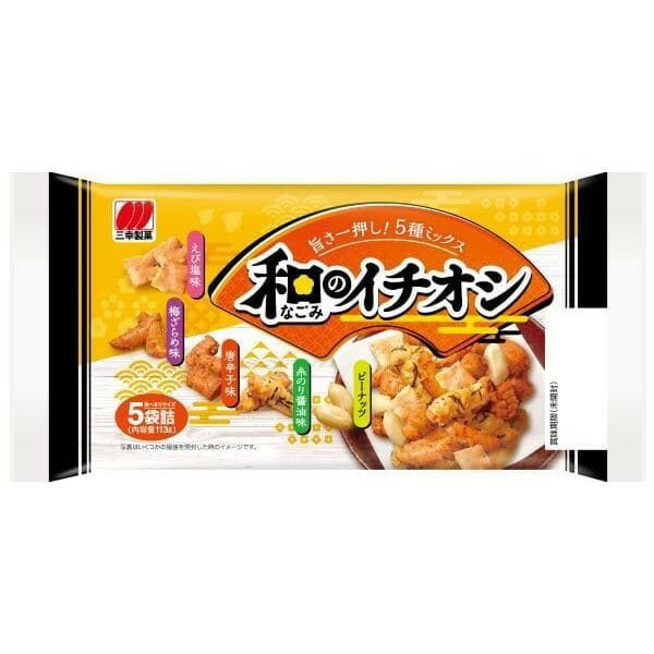 特徴 いろいろな食感といろいろな味がちょっとずつ楽しめるひとくちミックス商品です。おつまみにもおやつにも使えます。 その他 ●内容量：113g ●名称：珍味・おつまみ ●食物アレルギー：えび、小麦、卵、乳成分、落花生、大豆 ●原材料：米（中国産、国産、その他）、ピーナッツ、しょうゆ（小麦・大豆を含む）、砂糖、植物油脂（えび・大豆を含む）、食塩、デキストリン、えび、唐辛子、マヨネーズシーズニング（卵・乳成分・大豆を含む）、海苔、かつお節エキス、梅ペースト、昆布エキス、油脂加工品、梅肉パウダー/加工でん粉、調味料（アミノ酸等）、着色料（紅麹、パプリカ色素、アントシアニン、アカビート）、酸味料、香料、香辛料抽出物、植物レシチン（大豆由来）、糊料（プルラン） ●産地：日本 ●保存方法：直射日光、高温多湿はお避けください。 ●栄養成分 【1個装あたり】エネルギー112kcal、たんぱく質3.3g、脂質5.3g、炭水化物12.7g、食塩相当量0.27g（推定値） 食品＆飲料・お酒 三幸製菓>お菓子・スイーツ 三幸製菓>おつまみ・珍味 三幸製菓特徴 いろいろな食感といろいろな味がちょっとずつ楽しめるひとくちミックス商品です。おつまみにもおやつにも使えます。 その他 ●内容量：113g ●名称：珍味・おつまみ ●食物アレルギー：えび、小麦、卵、乳成分、落花生、大豆 ●原材料：米（中国産、国産、その他）、ピーナッツ、しょうゆ（小麦・大豆を含む）、砂糖、植物油脂（えび・大豆を含む）、食塩、デキストリン、えび、唐辛子、マヨネーズシーズニング（卵・乳成分・大豆を含む）、海苔、かつお節エキス、梅ペースト、昆布エキス、油脂加工品、梅肉パウダー/加工でん粉、調味料（アミノ酸等）、着色料（紅麹、パプリカ色素、アントシアニン、アカビート）、酸味料、香料、香辛料抽出物、植物レシチン（大豆由来）、糊料（プルラン） ●産地：日本 ●保存方法：直射日光、高温多湿はお避けください。 ●栄養成分 【1個装あたり】エネルギー112kcal、たんぱく質3.3g、脂質5.3g、炭水化物12.7g、食塩相当量0.27g（推定値） 食品＆飲料・お酒 三幸製菓>お菓子・スイーツ 三幸製菓>おつまみ・珍味 三幸製菓