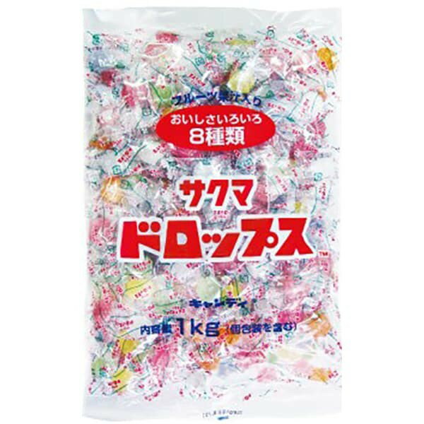 特徴 袋入りドロップスの大容量商品です。イベントに最適。 その他 ●内容量：1kg ●原材料名：砂糖（国内製造）、水飴、濃縮果汁（いちご、パインアップル、オレンジ、レモン、りんご、メロン、すもも）/酸味料、香料、着色料（紫コーン色素、パプリ...