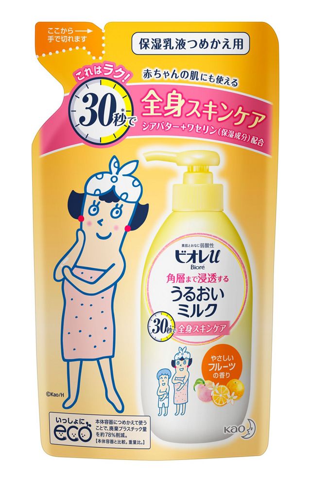 ビオレu 角層まで浸透する うるおいミルク やさしいフルーツの香り つめかえ用 250ml おすすめ ボディケア ボディミルク 乳液 クリーム スキンケア biore 花王 シアバター ワセリン 家族 赤ちゃん 売れ筋 話題 詰替 エコ パウチ