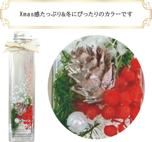 058 クリスマスカラー(winter） ハーバリウム herbarium プリザーブドフラワー ドライフラワー 送料無料 ラッピング無料 メッセージカード無料 花 おしゃれ 人気 ギフト プレゼント フラワー 華やか 豪華 インテリア 雑貨 誕生日 お祝い お返し 記念日 クリスマス 3