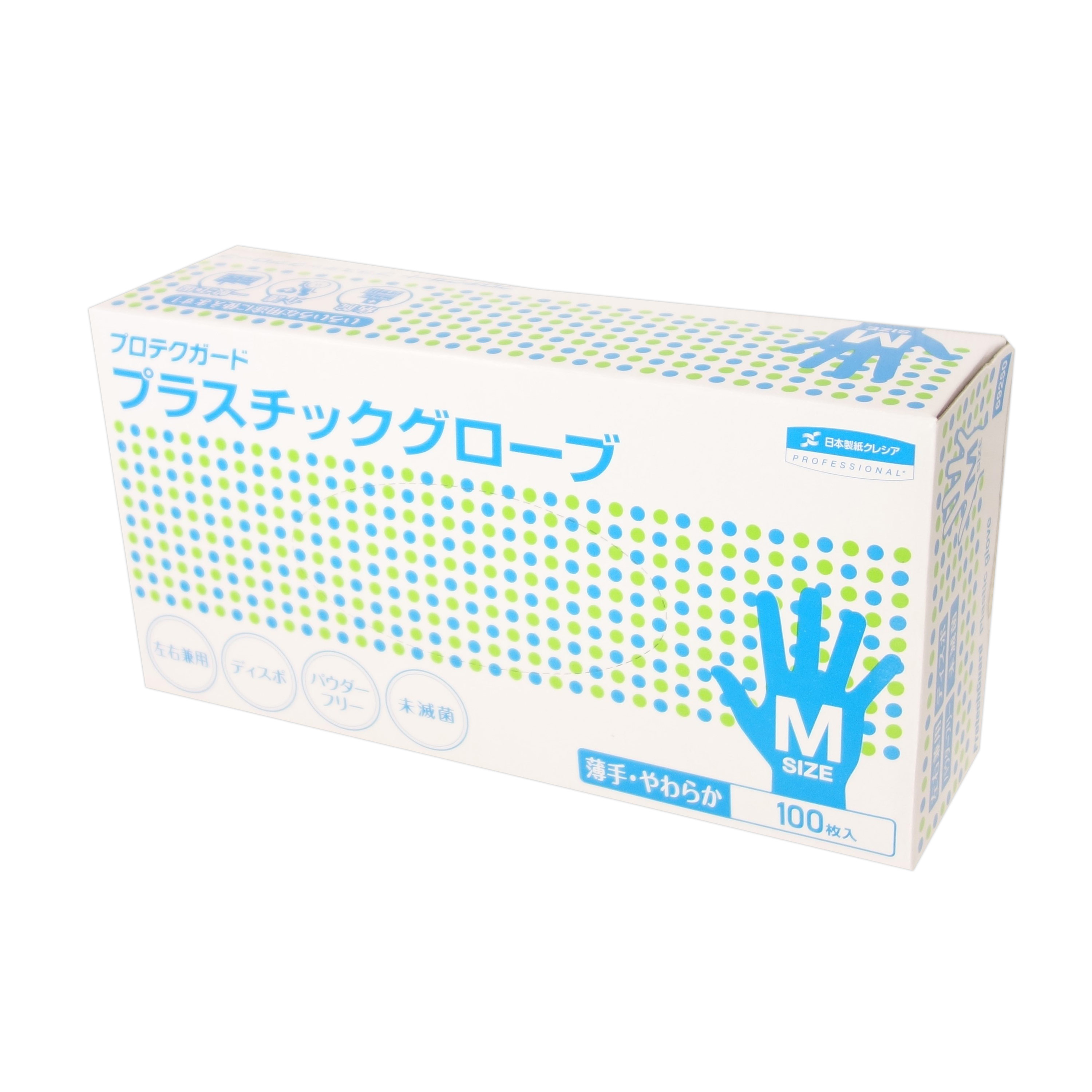 プロテクガード プラスチックグローブ Mサイズ 100枚 × 3箱 【日本製紙クレシア 業務用】【69250 個装×3】