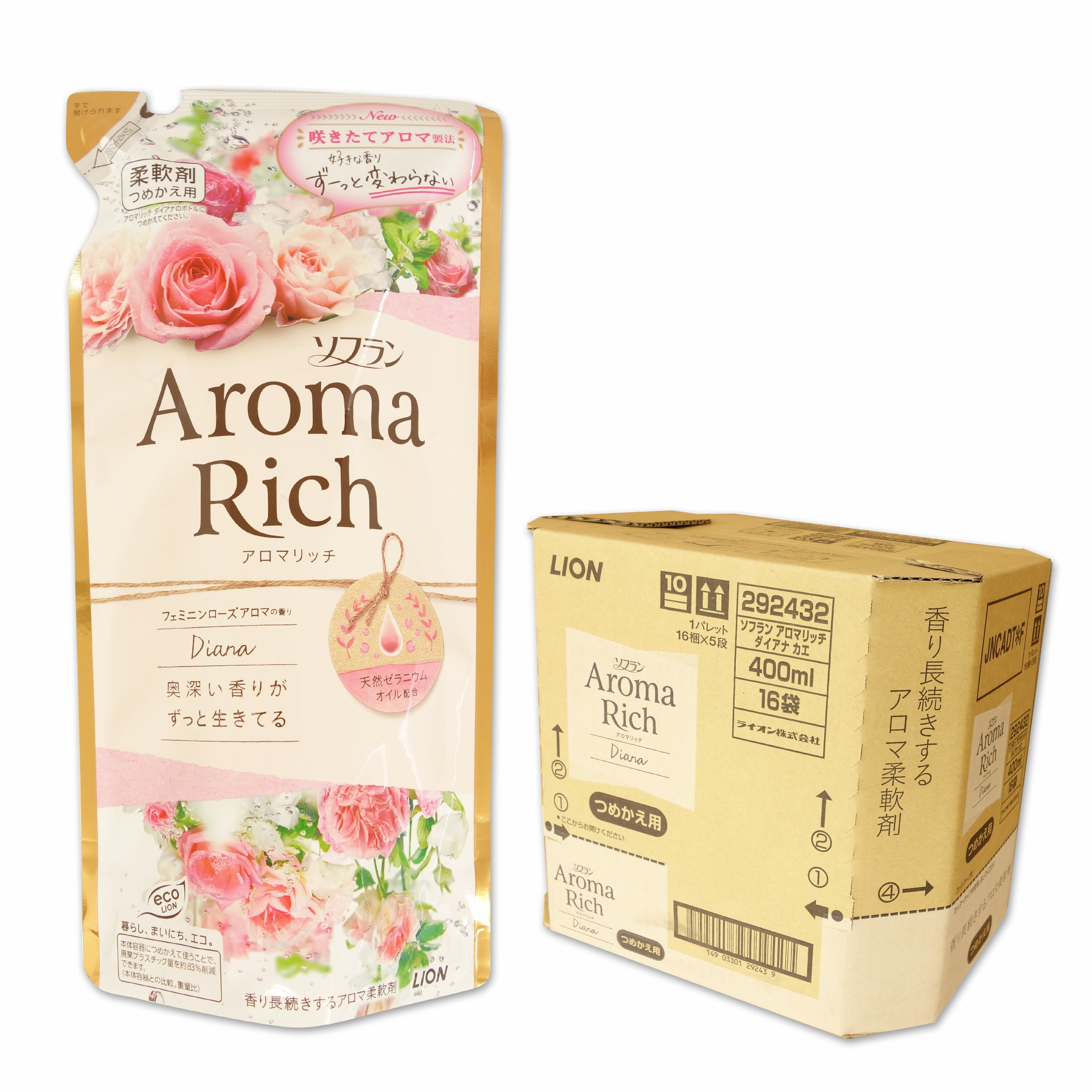 ソフラン アロマリッチ ダイアナ フェミニンローズアロマの香り つめかえ用 400ml × 16パック 